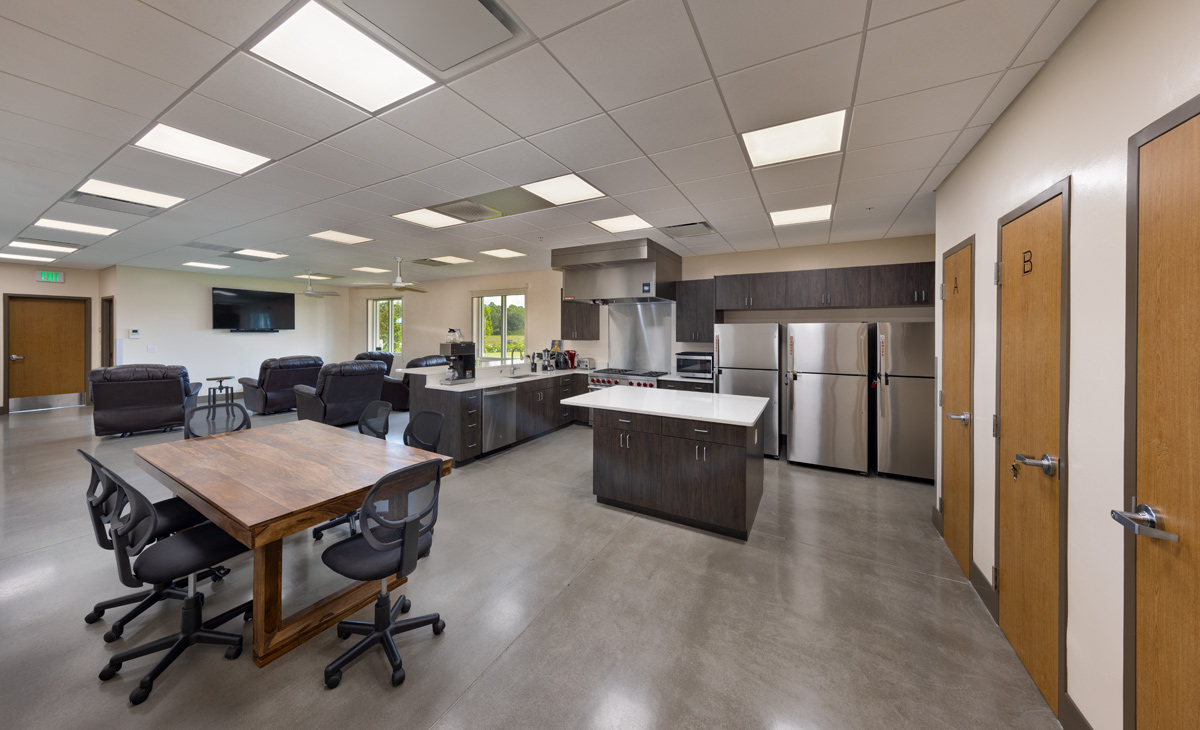 Interior design view of the living area of Fire and Rescue Station 106 Lehigh Acres, FL.